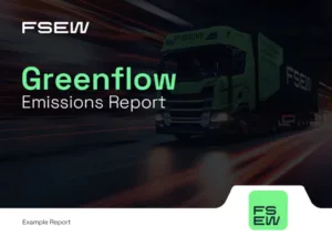 FSEW Greenflow Emissions Report cover featuring a green freight truck on the road with FSEW branding.
